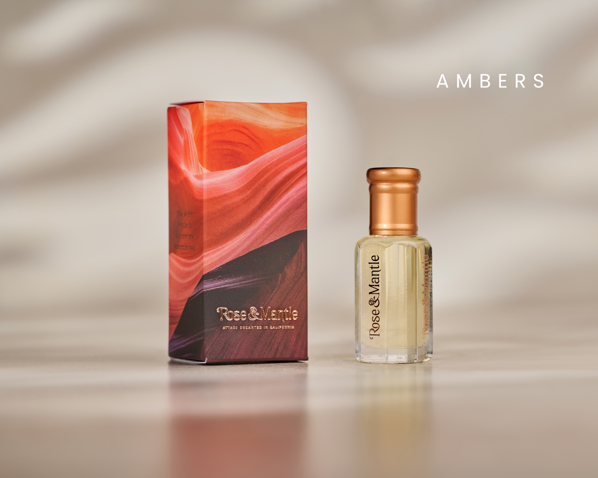 Rose & Mantle Ambers packaging and bottle